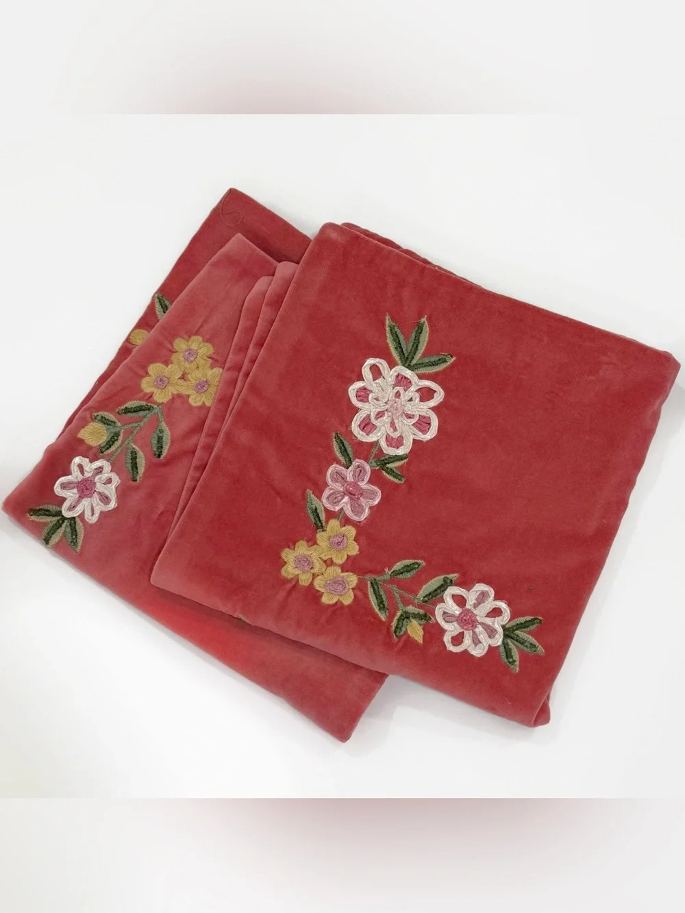 Pottery Barn Rose Pink Embroidered Floral Velvet Pillow Set of 2 (20x20)